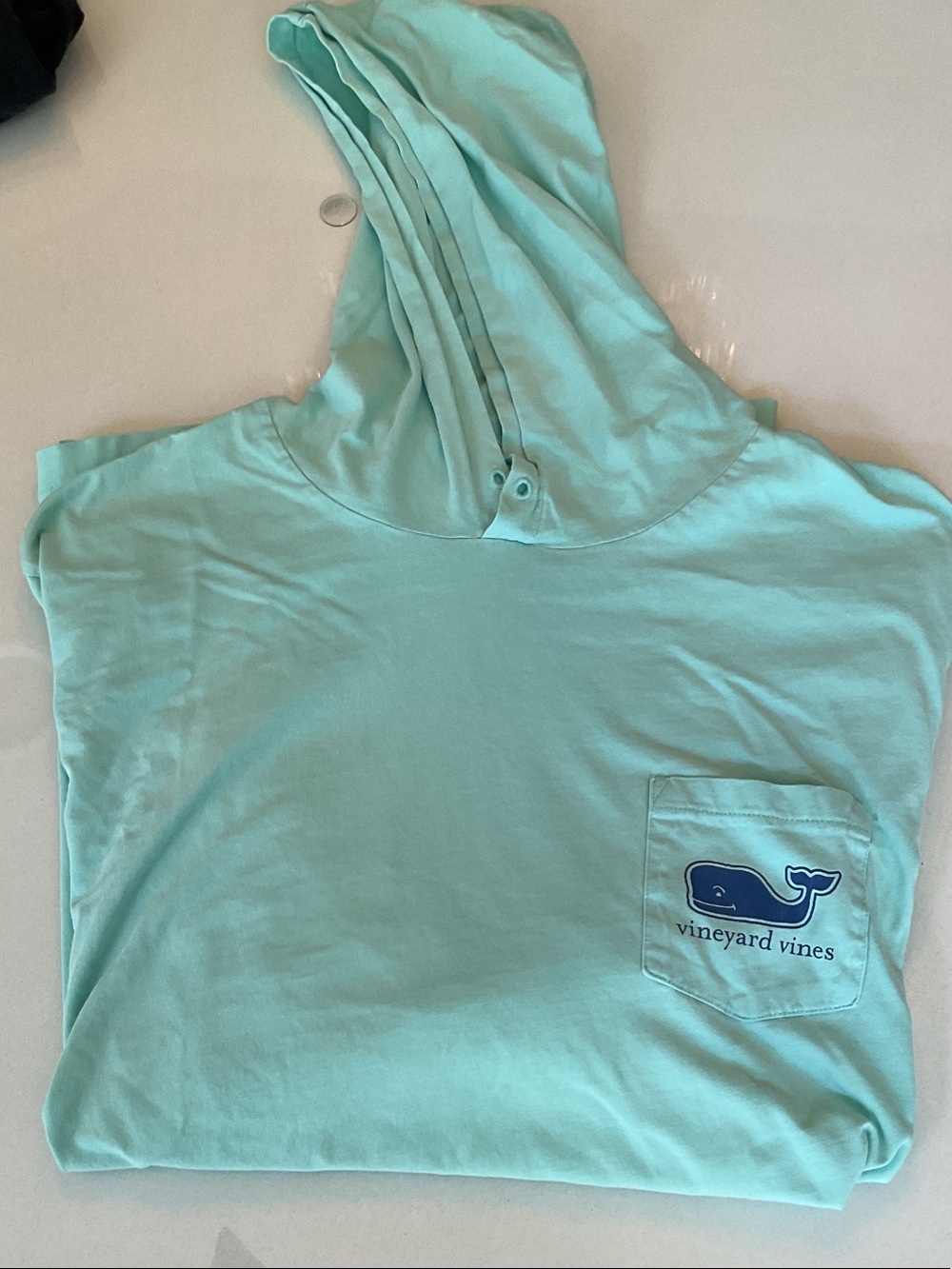 Vineyard Vines Light Aqua Hoodie with Whale Pocket xl